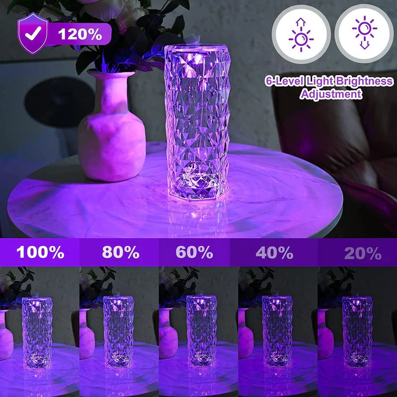 Crystal Table Lamp-Rose Light Diamond Lamp | 16 Colors Changing with Remote Control USB Rechargeable Rose Light